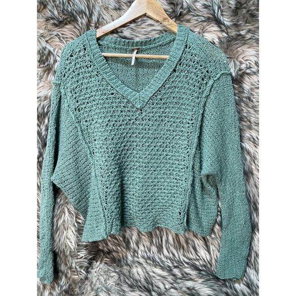 Free People Green Loose Knit Pull Over Sweater Women's Shirt Size XS - Picture 1 of 6